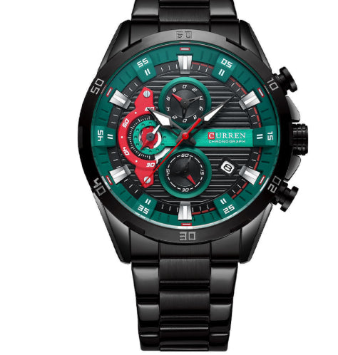 Montre à quartz ronde à six mains en acier