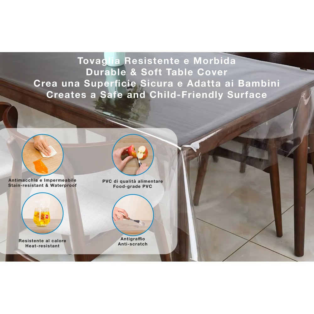 Protecteur de table transparent -1,5mm Épaisseur étanche Couverture de table en PVC résistant pour Dinin