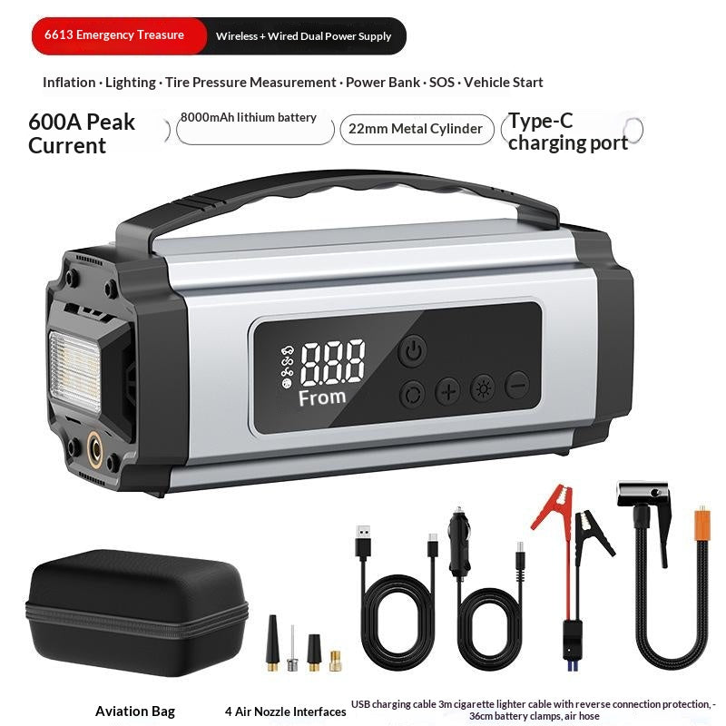 3-in-1 Portable Wireless Car Jump Starter and Tire Inflator Multifunctional Emergency Vehicle Device