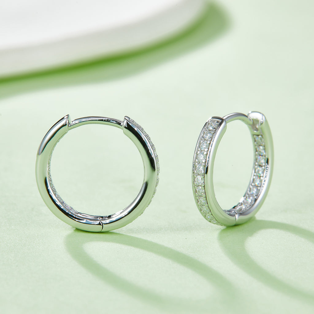 S925 Argent Sterling 40pcs Moissanite Huggie Boucles d'oreilles Hoop Femmes 14,5mm Platine plaqué GR