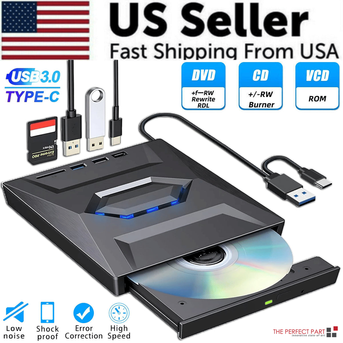 Disque externe CD DVD USB 3.0 Writer Burner Player Pour PC Ordinateur portable Windows 11 10