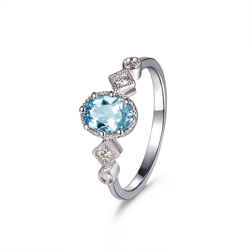 Internet haut de gamme Célébrité Vente en direct Imitation Naturel Aquamarine Topaz Simple Open Ri