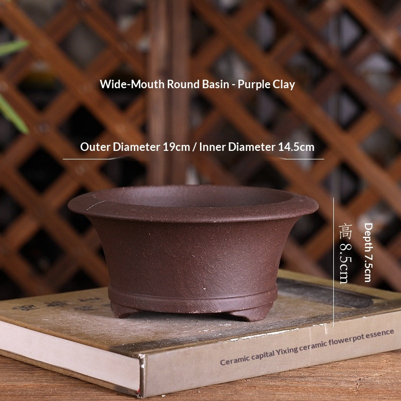 Pot à fleurs Zisha de taille moyenne avec une large bouche et une plante ronde et Bonsai Pot