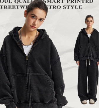 Veste zippée à capuche lavée pour hommes