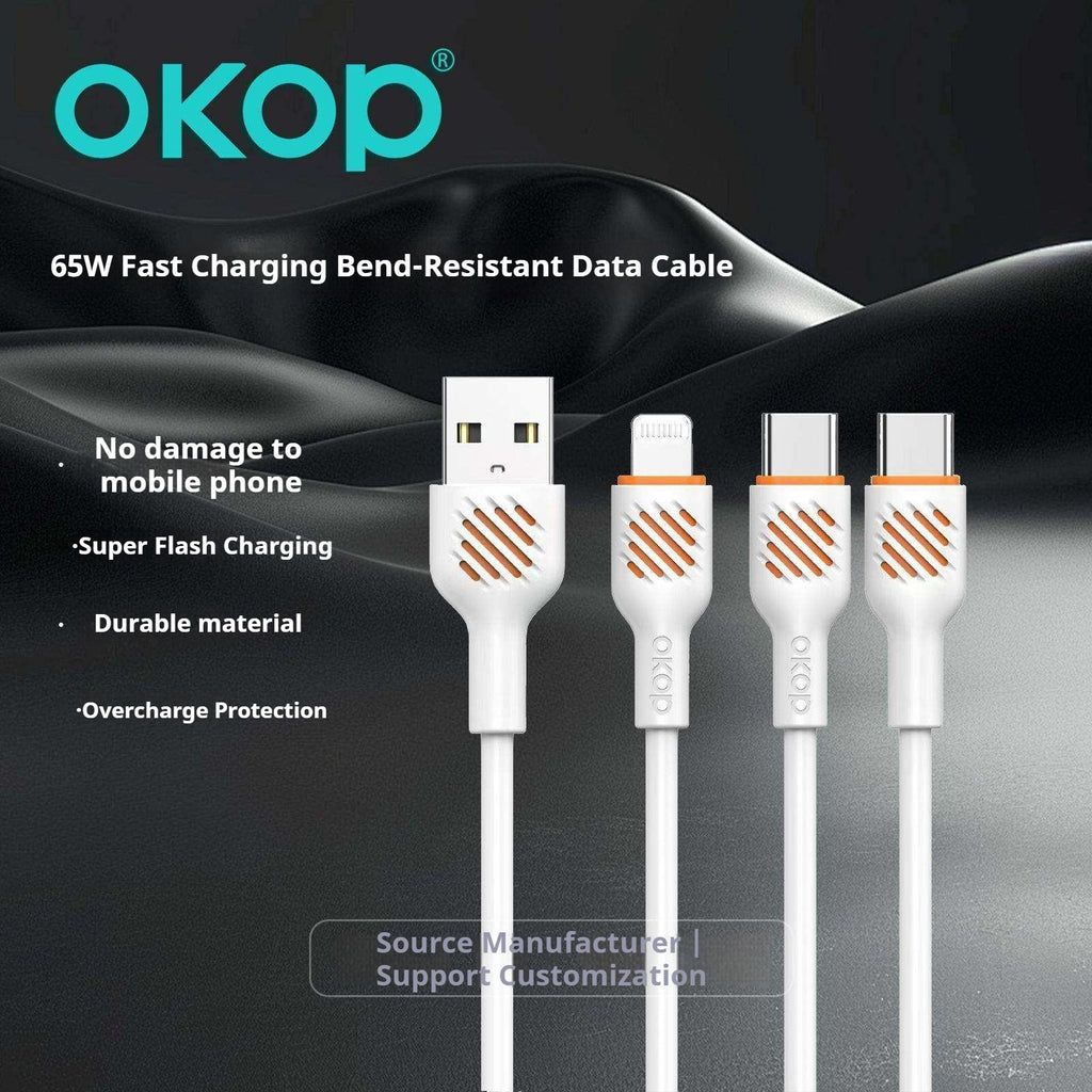 KP-317 Câble de données à charge rapide 65W Câble de recharge de téléphone portable épais compatible avec