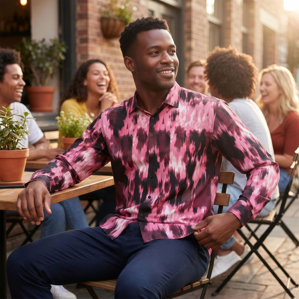 Chemise à manches longues à imprimé numérique sans ride pour hommes Jana
