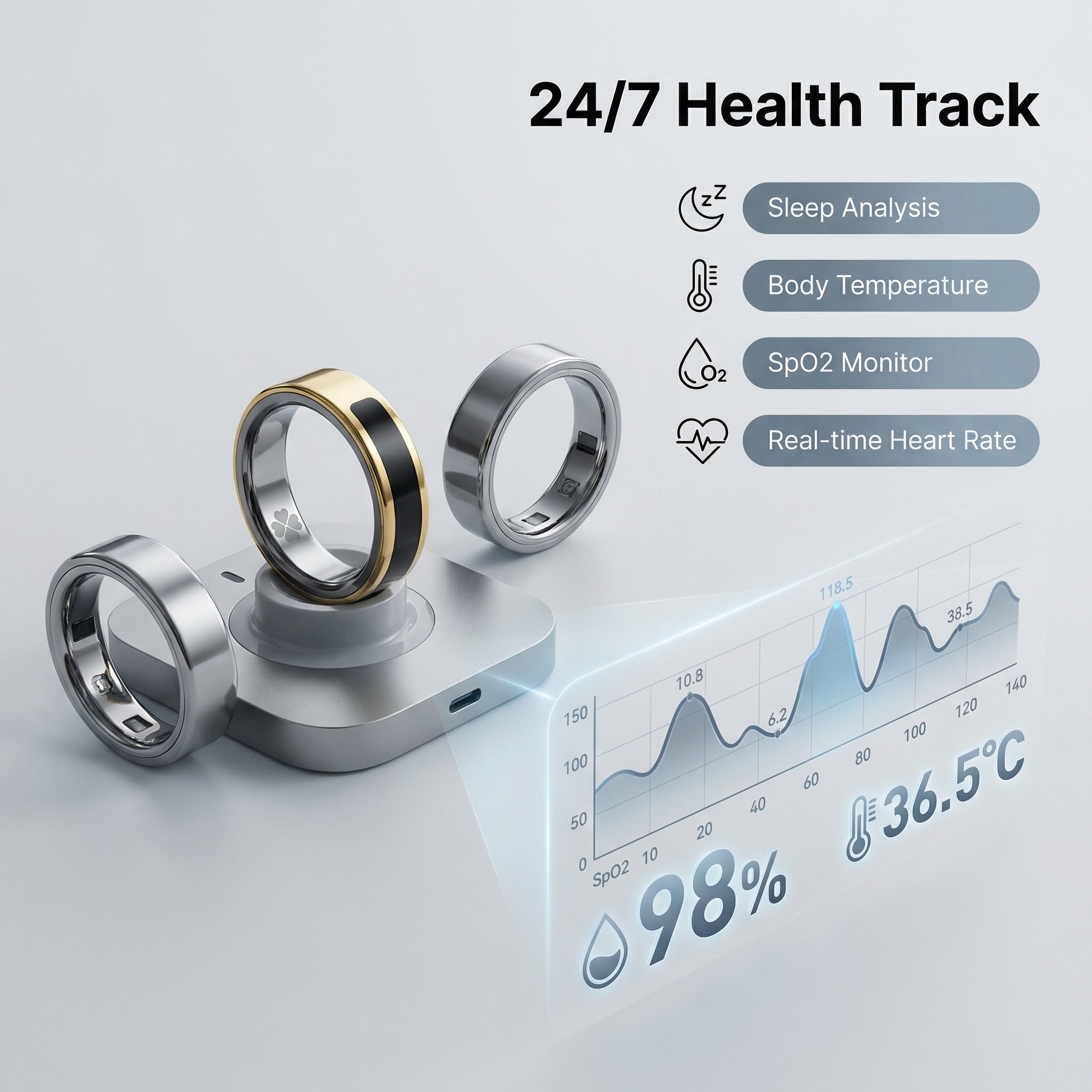 Smart Ring Health Tracker Fitness Bague Heart Rate Blood Oxygen Sleep Monitor Smart Ring Fo