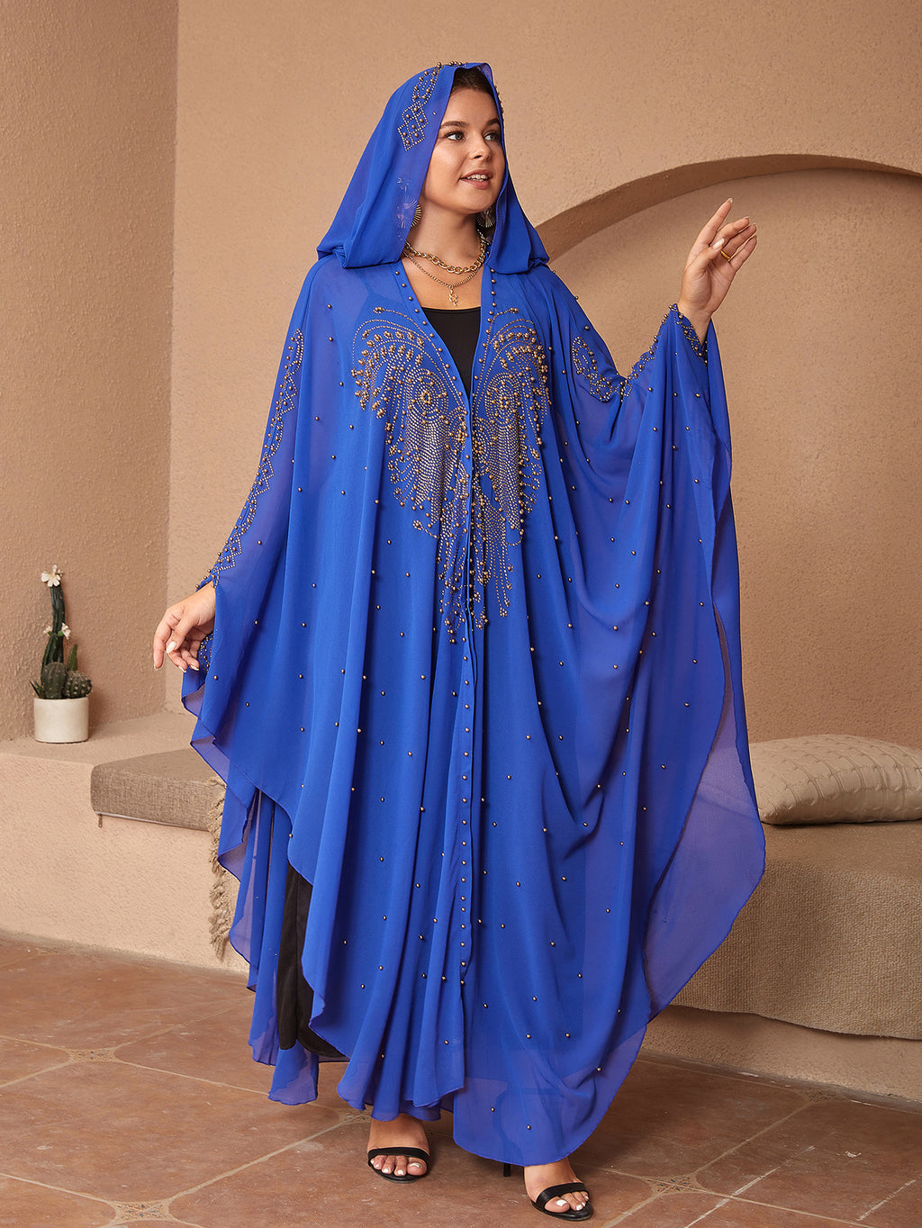 Style musulman Strass Perles Haute Densité Chiffon Cape Et Châle