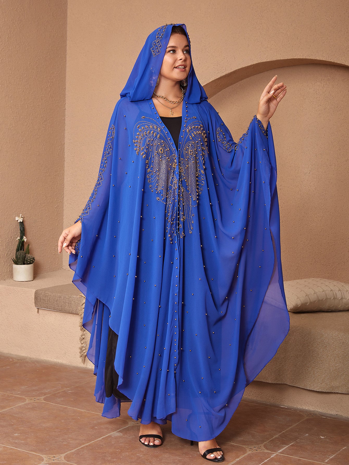 Style musulman Strass Perles Haute Densité Chiffon Cape Et Châle
