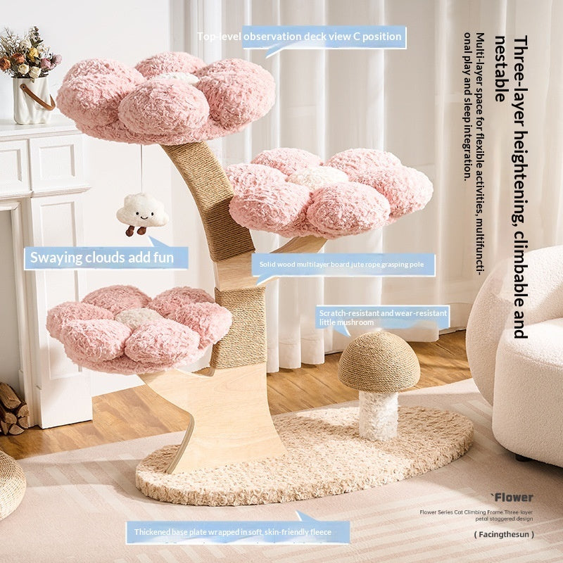Arbre de chat compact et peu encombrant avec un nid cozy et un scratching durable en forme de champignons P