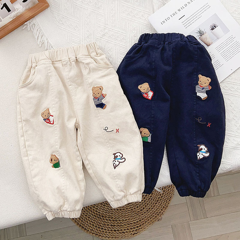 Garçons Pantalons avec Broderie Fun et Cuffed Hems