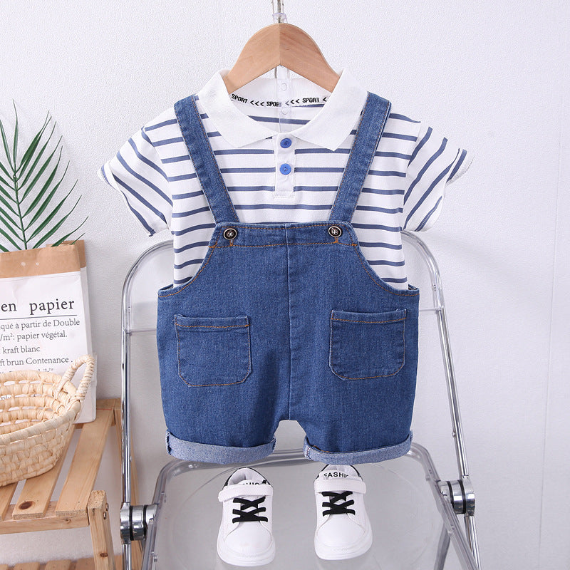 Garçons Lapel rayé Denim Dungaree Set 2 pièces