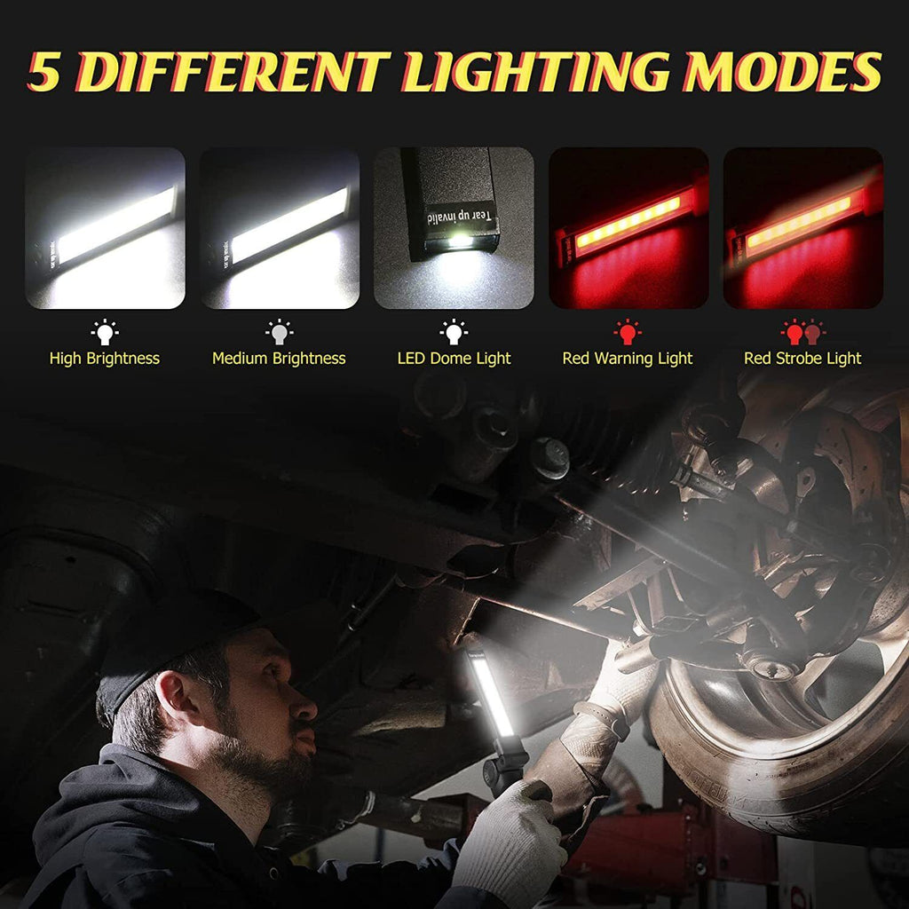 2PCS 5Modes Magnetic Rechargeable COB LED RED Lampe de lumière de travail Folding Torch USA