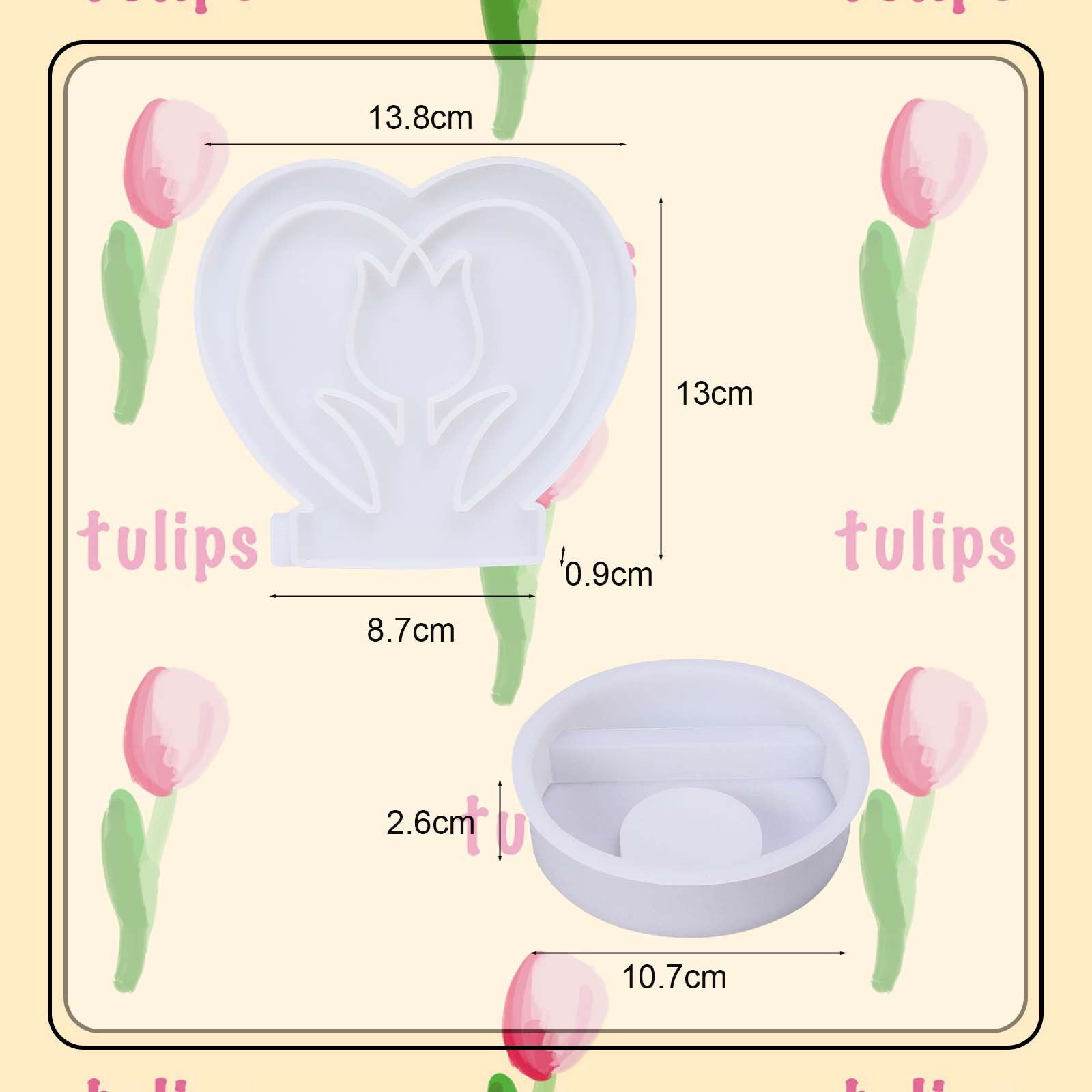 Porte-bougie en forme de coeur – ensemble de moules à 2 pièces avec conception de cœur de tulipe et moule de base pour fest