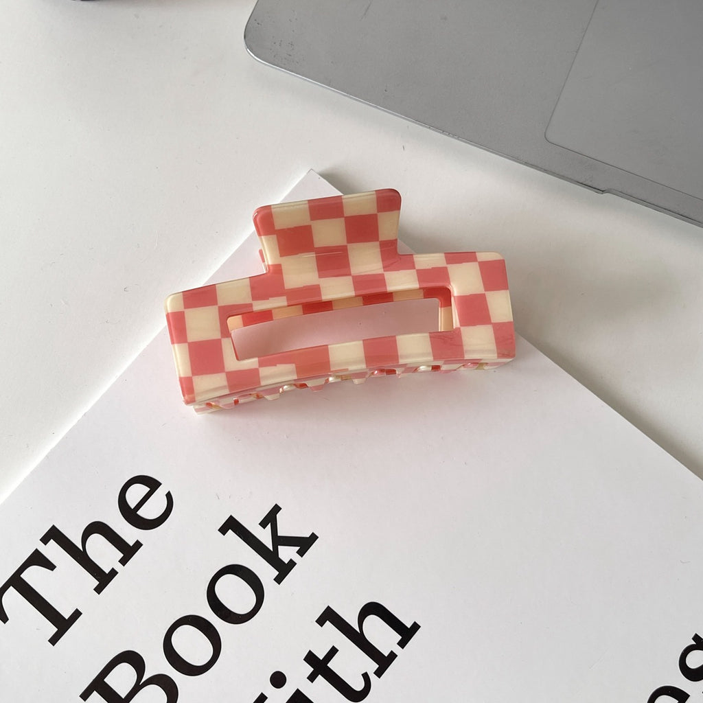 Couleur Acétate Checkerboard Grab Clip Net Red Temperament