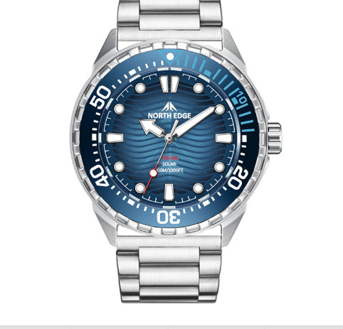 Montre de plongée en acier inoxydable Montre à quartz solaire