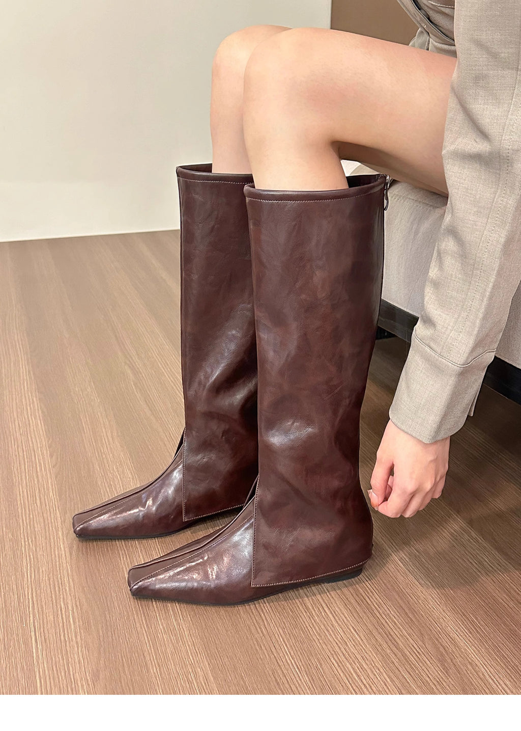Mode d'hiver orteil carré en cuir doux sur les bottes de veau Knee High Slim Fit Knight Bottes