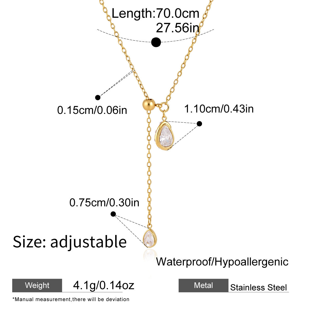 Collier long en acier titane à chaîne de traction réglable