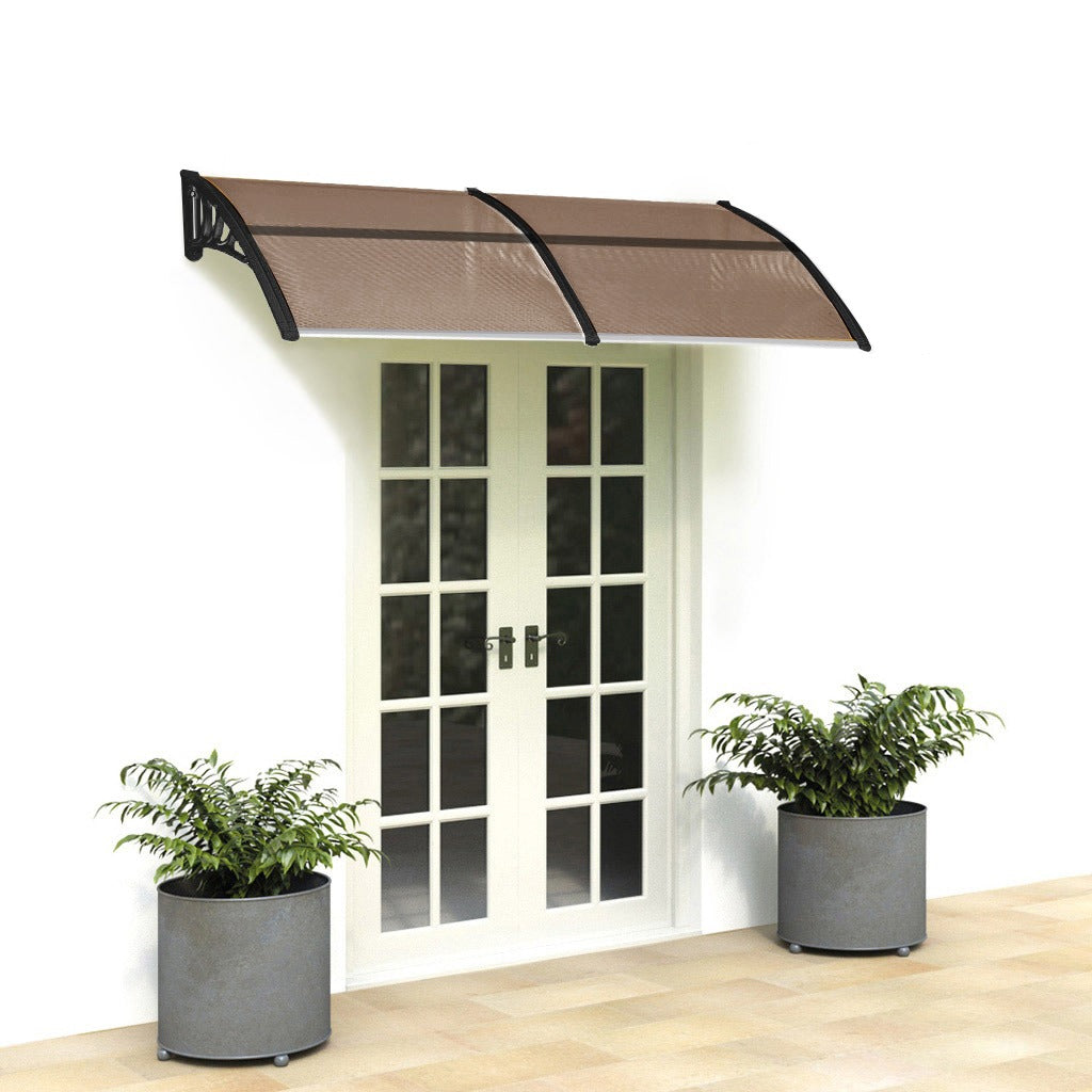 Auvent de porte 80x38in avec panneau en polycarbonate brun et support noir