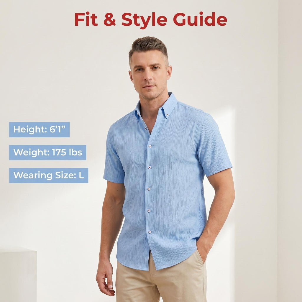 Jiachuan Été Chemise Homme à manches courtes avec Texture de vague