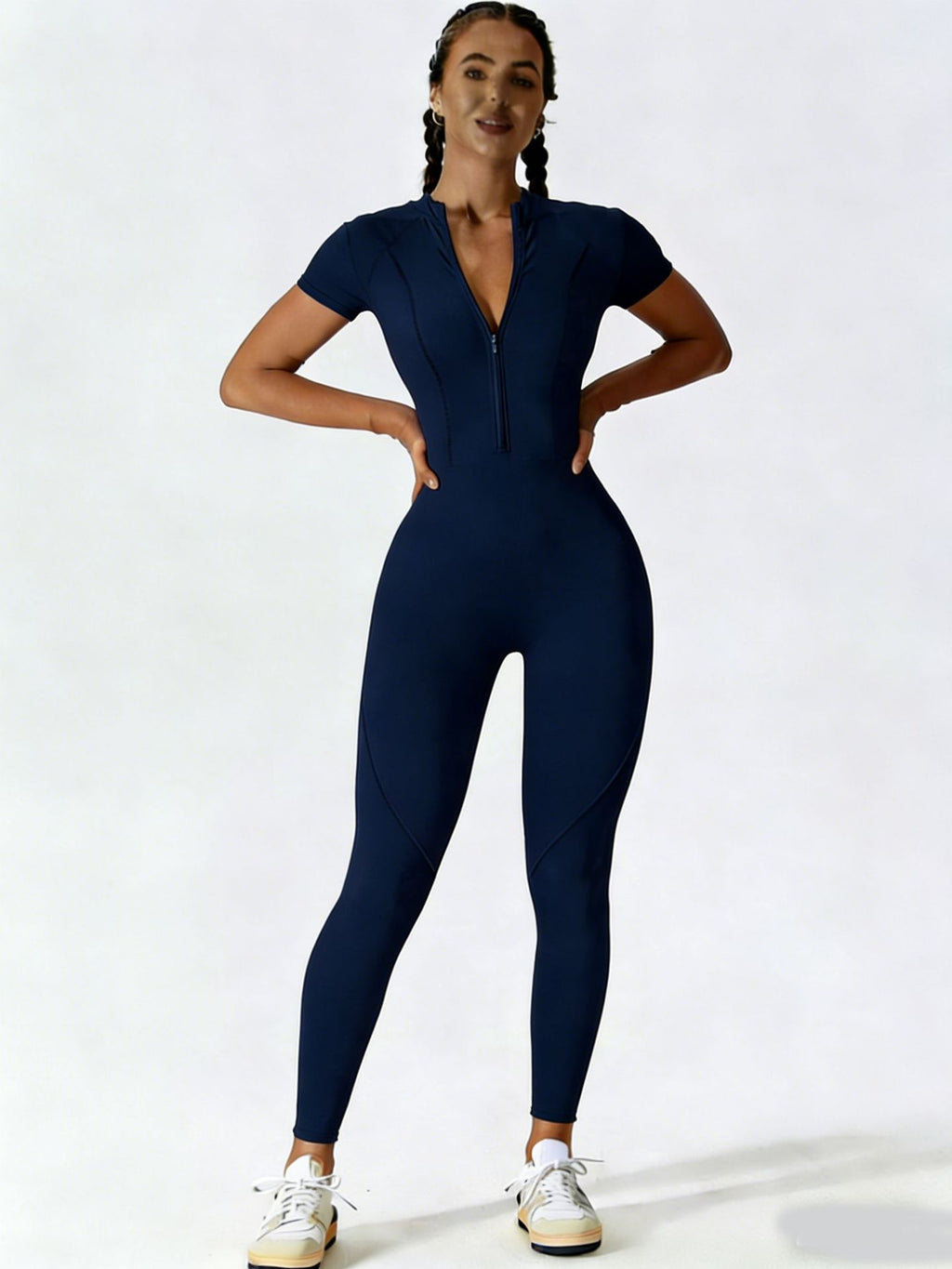 Maillot de saut en yoga à manches courtes Zipper pour femmes