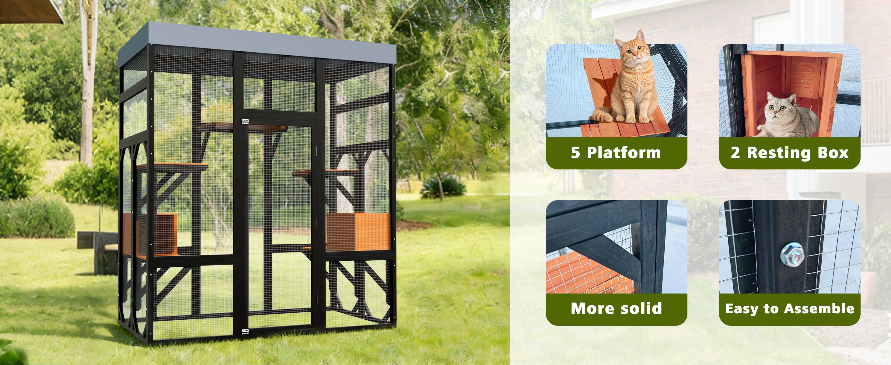 Catio en bois noir de 62.6" pour chats
