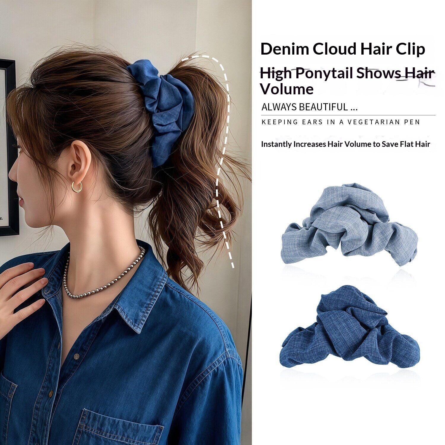 Denim tissu nuage cheveux clip pour les femmes