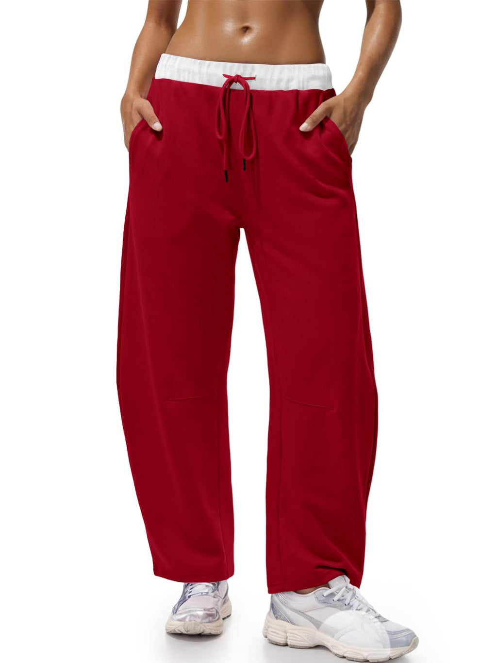 Fisoew femmes large jambes sweatpants Baggy cordon drawstring élastique Waisted Travel Pants Colo