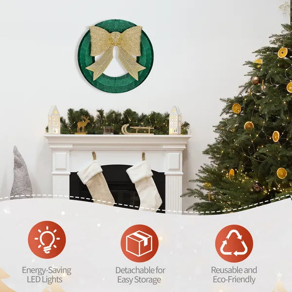 24en décoration de couronne de Noël extérieure pré-éclairée