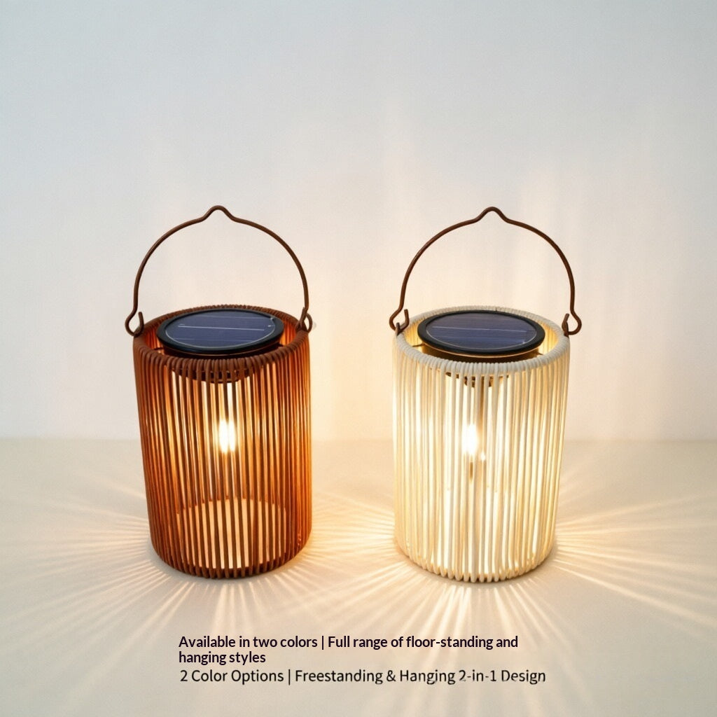 Lumière extérieure ambiante de rotin à énergie solaire