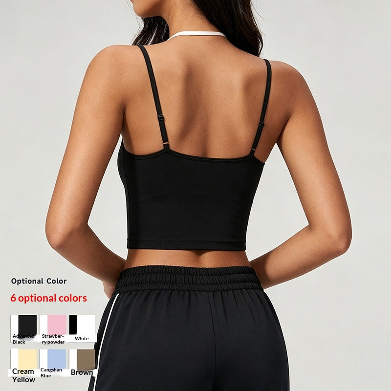 Color Block Sports Bra Halterneck Two Piece Faux Tank Top pour femmes