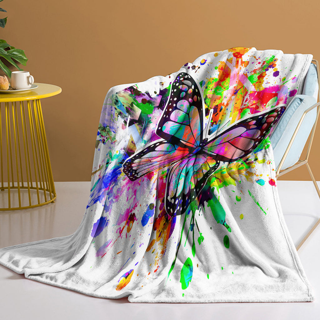 Colorful Butterfly Blankets Throw Blanket Watercolor Animal Butterfly Blankets Soft Flannel