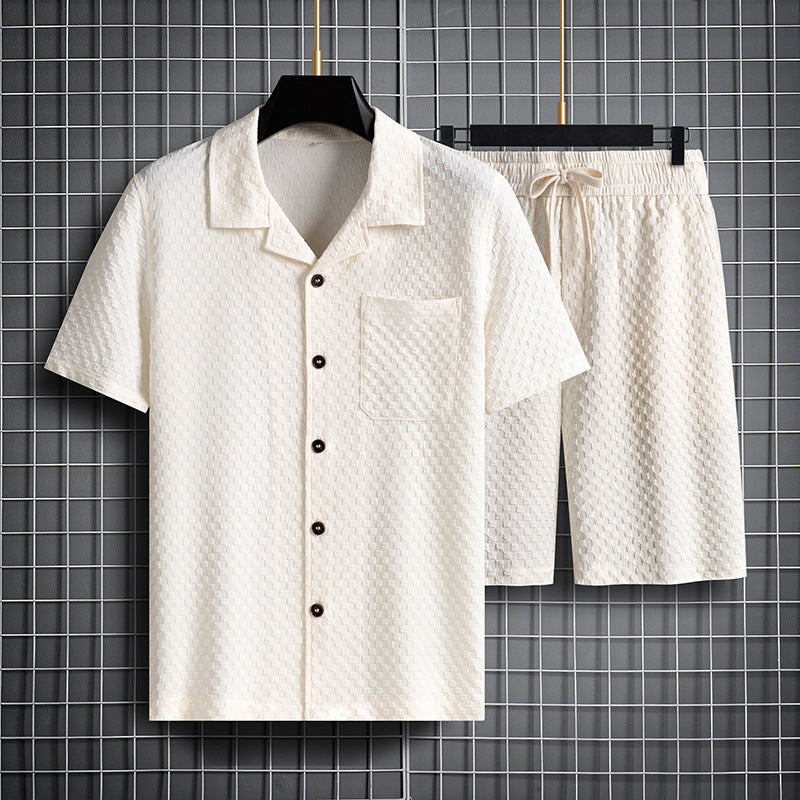 Lapel Short manches courtes costume jeune et d'âge moyen porter mode tendance deux-pièces costume