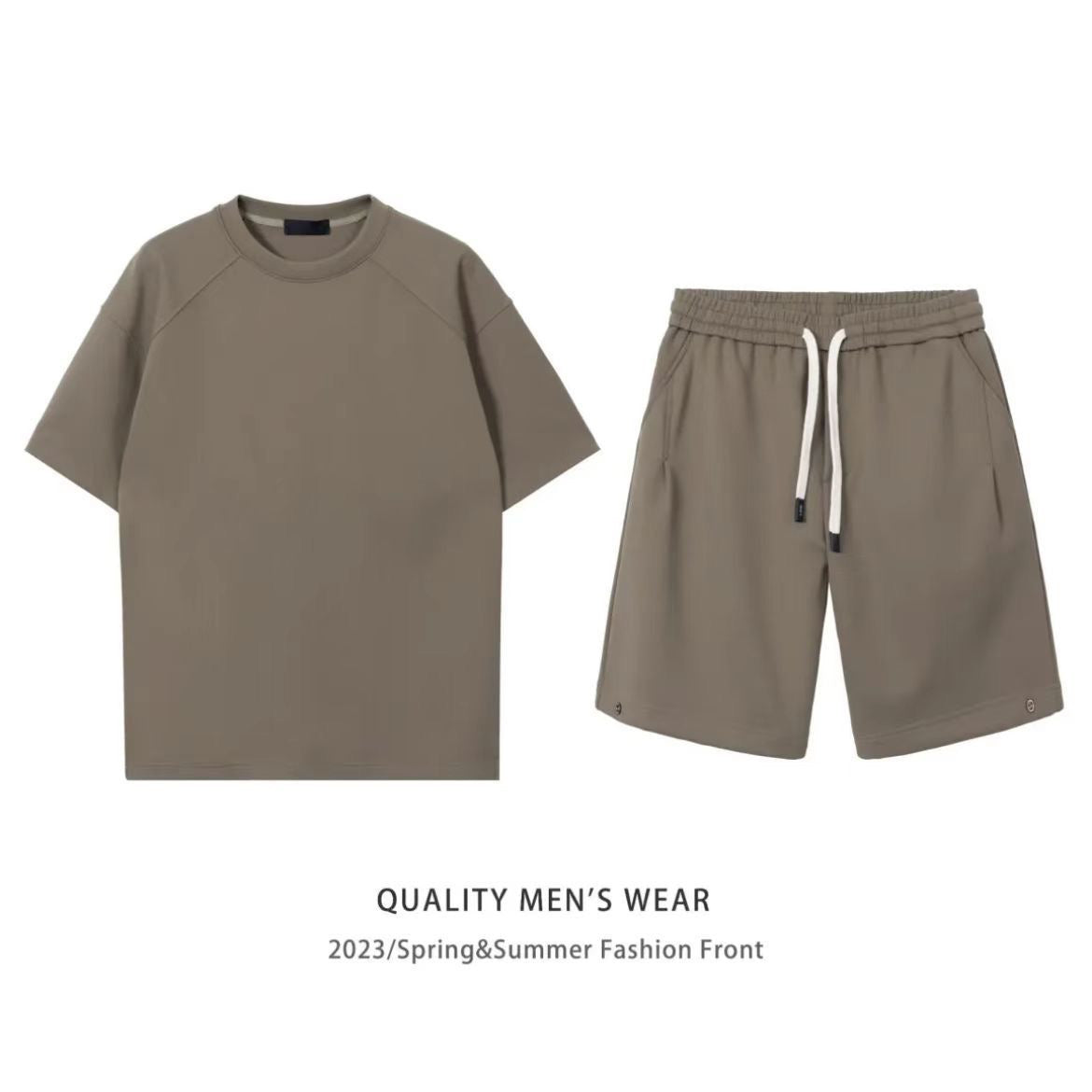 Simple Short-sleeved Couple Style Slip Two-Piece