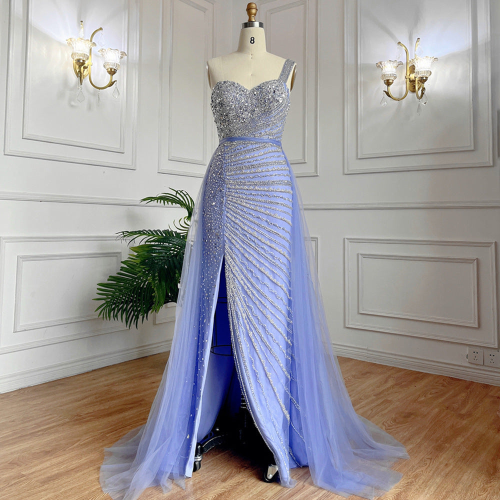 Hand-slit shoulder fishtail gown