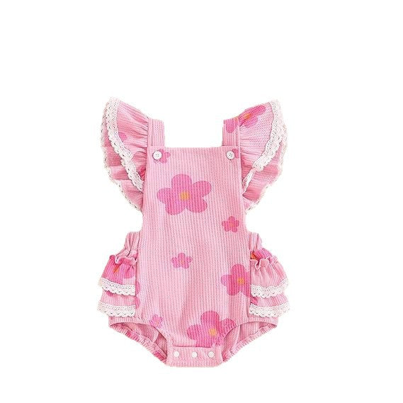 Baby Sunken Stripe Fleur Romper En Stock Vente en gros