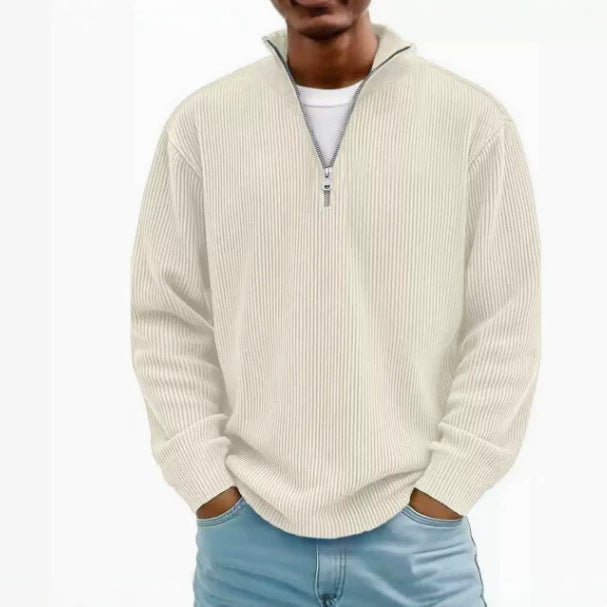 Amazon Arrivée Automne Hommes Casual Top Stand Collared Corduroy Longue Manches Hommes Polo Shir