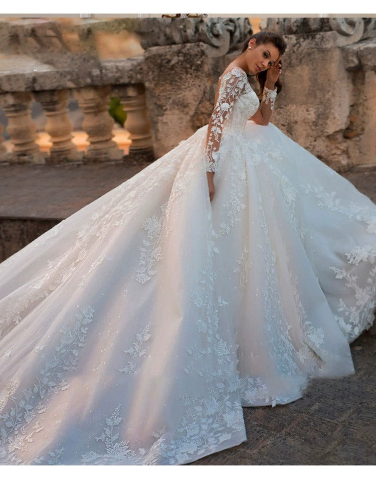 Robe à manches longues à col V mince rétro
