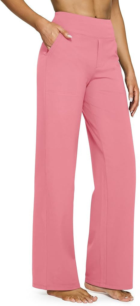 Pantalons à pattes droites à taille haute avec poches longues
