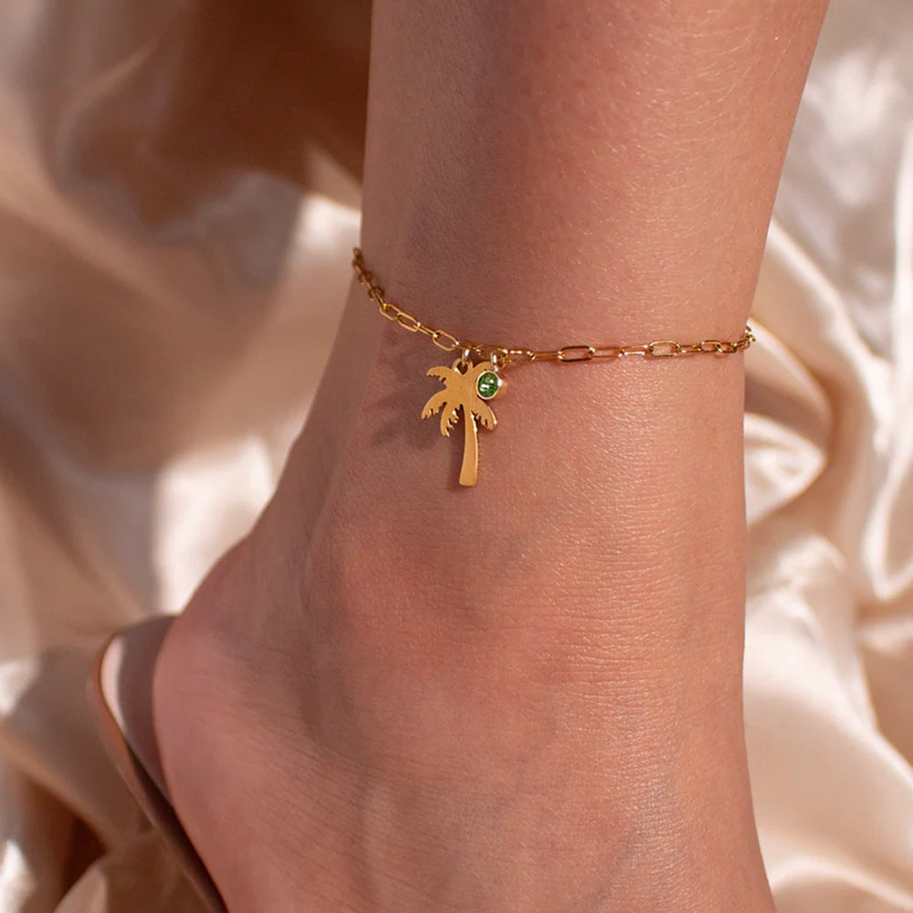 Palm Tree Birthstone Anklet Paperclip Chaîne Anklet Bijoux mode