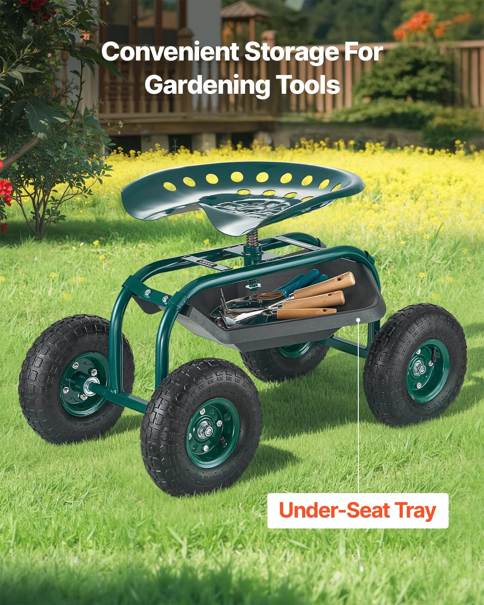 Panier de jardin roulant VEVOR avec siège pivotant