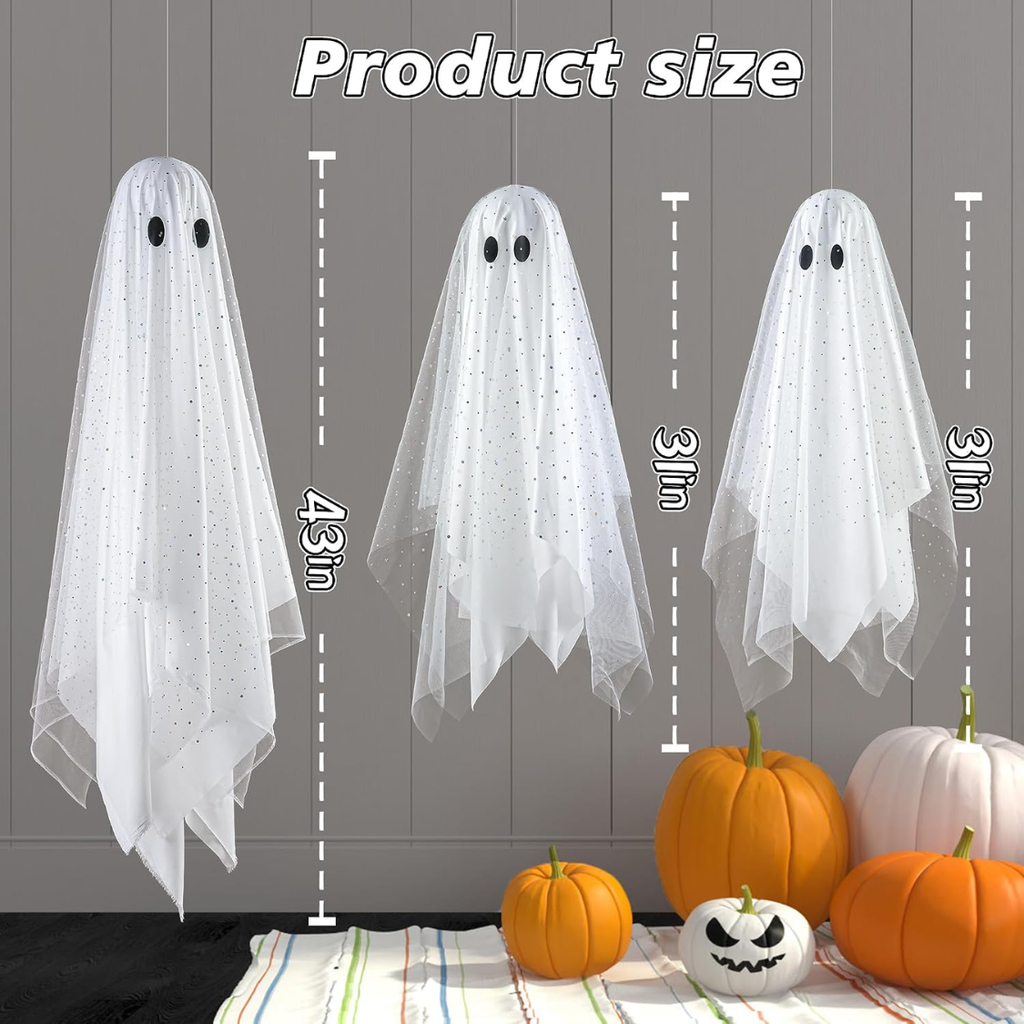 3 Pcs Halloween Decorations Outdoor Indoor Hanging Ghost Decor with Light