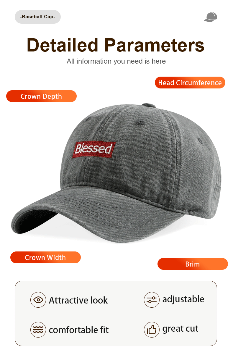 Vintage Lavé Bienheureux Brodé Casquette de Baseball Ajustable Unisexe Streetwear Chapeau de papa