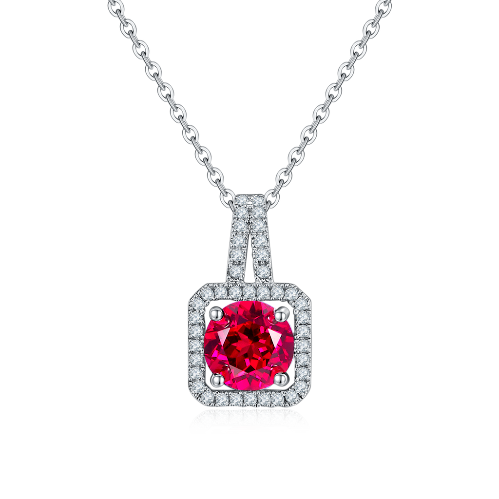 S925 Collier pendentif en argent Sterling 2ct Lab-Grown Ruby Emeraude