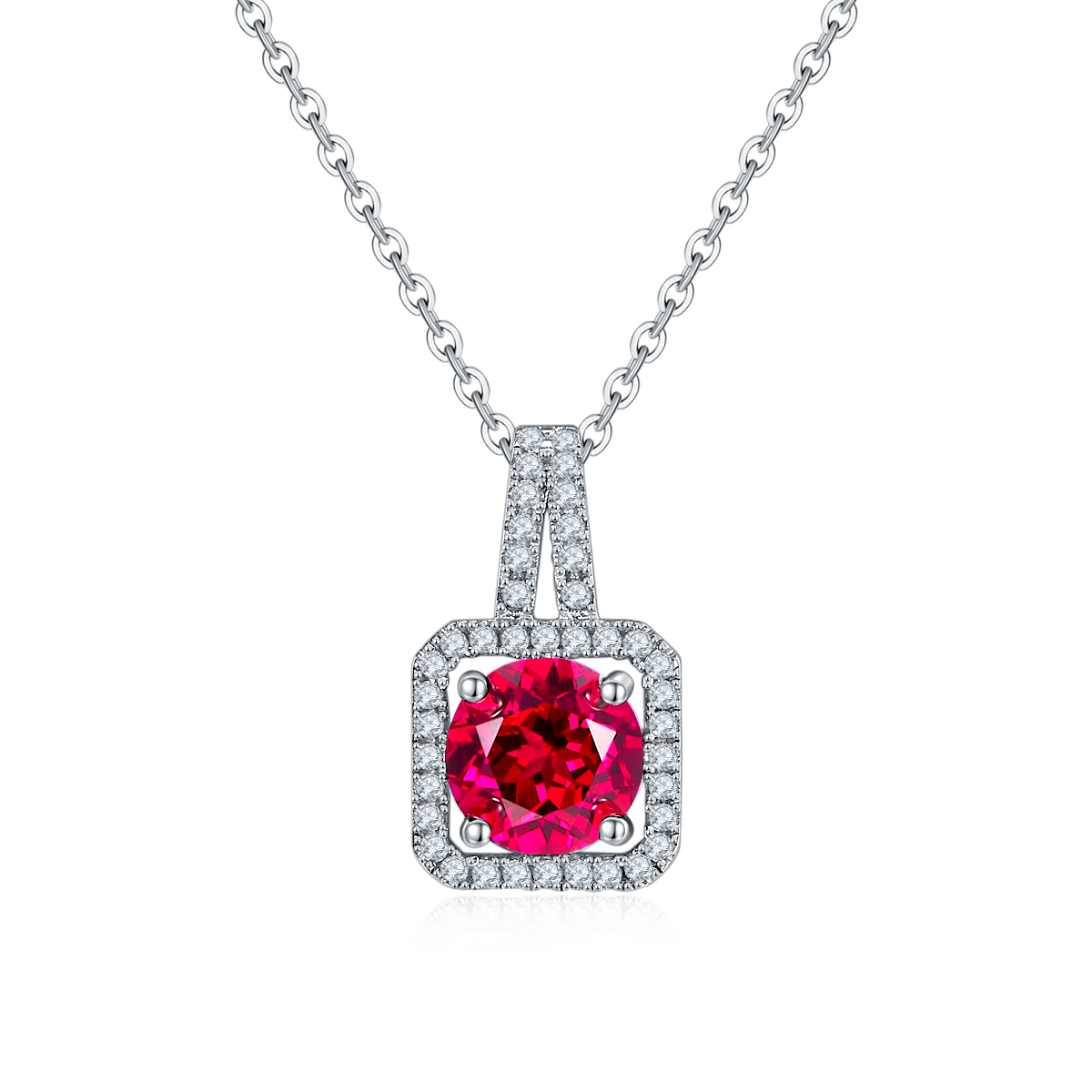 S925 Collier pendentif en argent Sterling 2ct Lab-Grown Ruby Emeraude