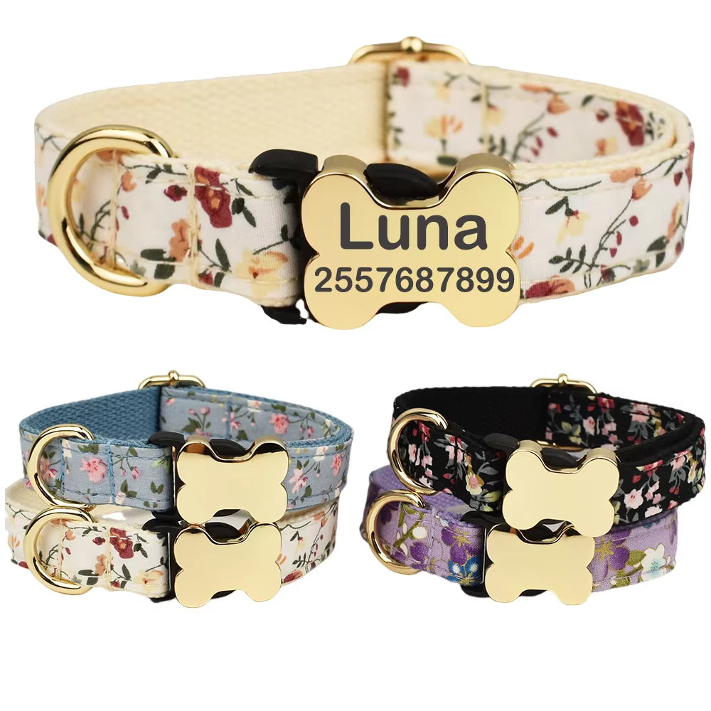 Tissu plat imprimé Grid série Bone Buckle Dog Collar