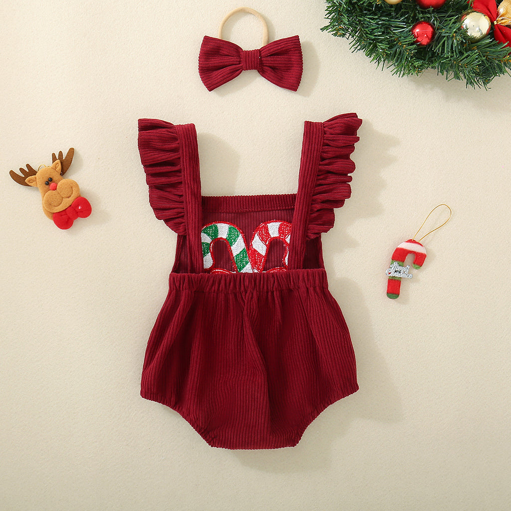 Petit et tout-petit Rouge Noël Brodé Triangle ailé Romper