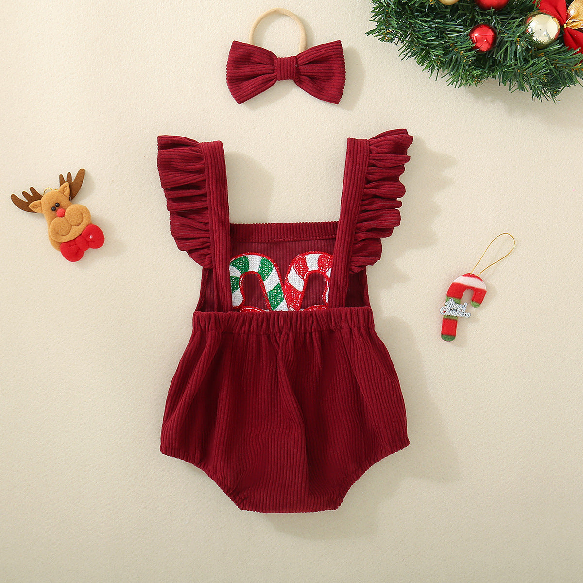Petit et tout-petit Rouge Noël Brodé Triangle ailé Romper