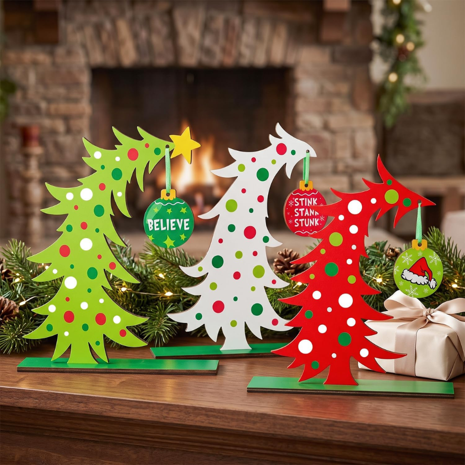 3 Pcs Décorations de Noël Table en bois pièce centrale Décoration d'arbre de Noël