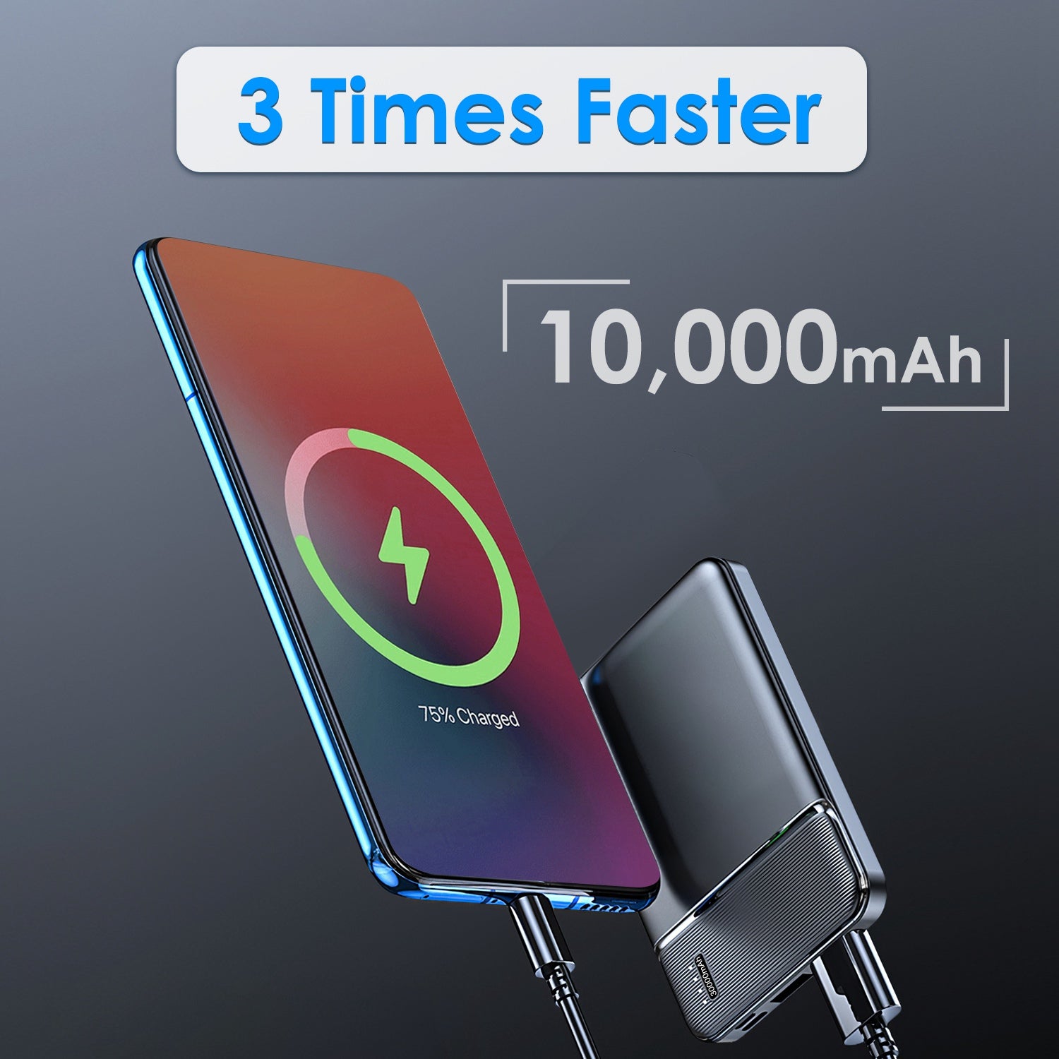 1Pc 30000mAh 20000mAh 1W MAh Chargeur d'alimentation rapide avec 1 câble USB pour IOS